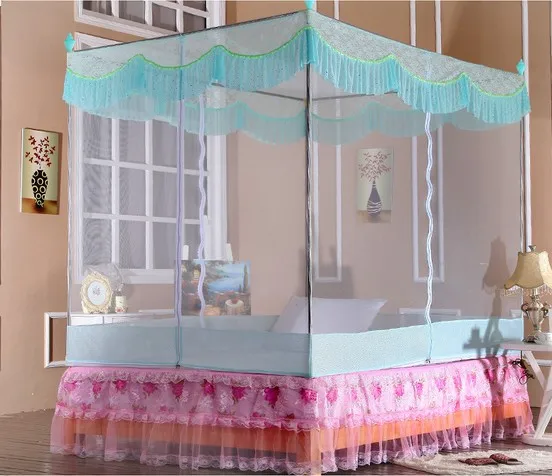 1PC Corner Post Bed Canopy Mosquito Net Full Queen King Size Bed Canopy Mosquito Net Princess Elegant Bedding Net KR 014