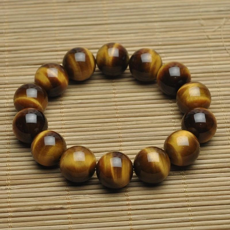 

Natural Yellow Bracelet Male Fund Hand String Petrified Hawkeye Stone Clear Stone Bracelet 16MM