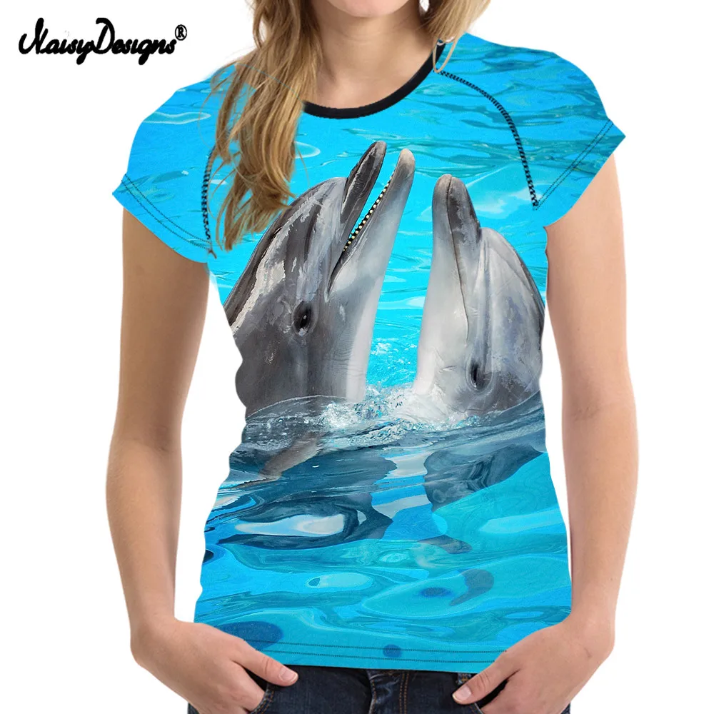 NoisyDesigns Fashion Women T Shirt 3D Sea World Dolphin Print Girls Harajuku Tshirts Summer Short Sleeve Tops Tee Shirt Clothing