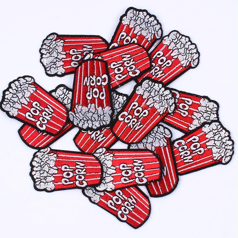 10pcs/lot Cartoon Popcorn Stickers Iron Clothing Badge DIY Sew On Fabric Patch Garments Accessories Appliques for Jeans Backpack