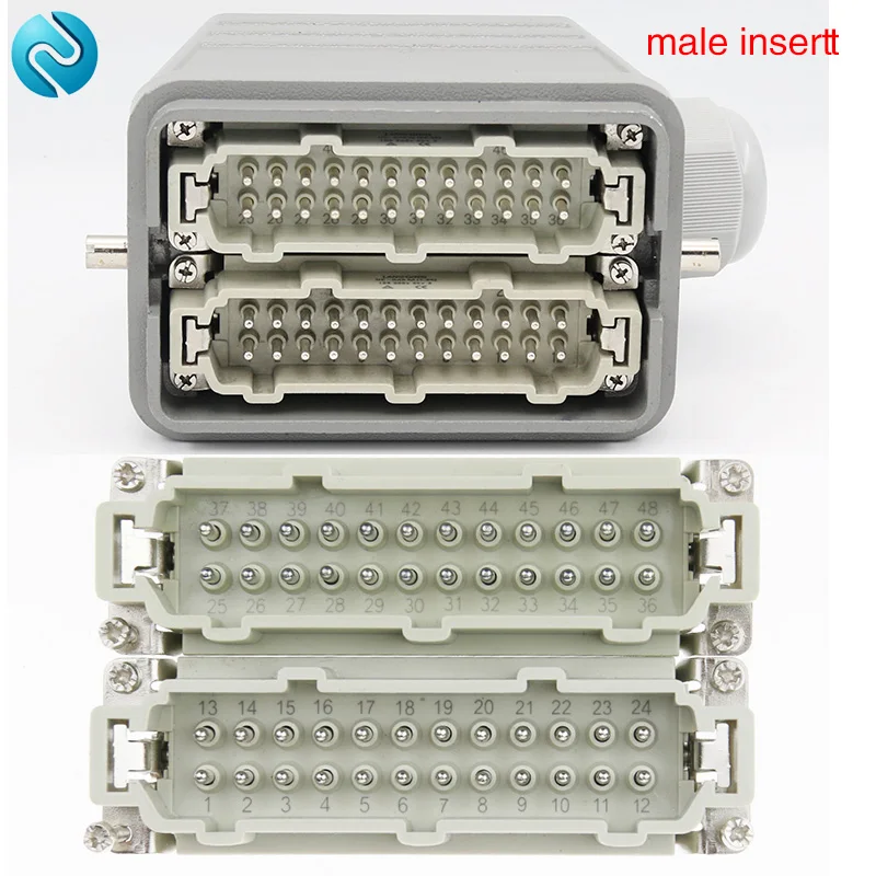 Imagem -02 - Conector Retangular Heavy Duty Hdc-he048 48 Núcleo Pinos Impermeável Aviação Industrial Machine Tool Plug Socket 16a 500v