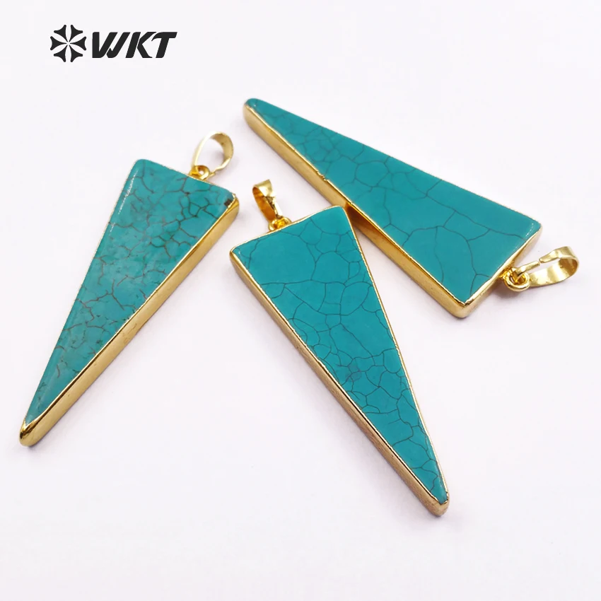 

WT-P455 Wholesale Gold Electroplated Single Loops Howlite Pendants Fashion Triangle Perfect Jewelry Findings