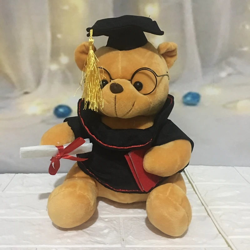 1pc 18cm Cute Graduate Dr. Bear Plush Toy Stuffed kawaii Toys for Kid Funny Graduation Gift for baby Home Decorate