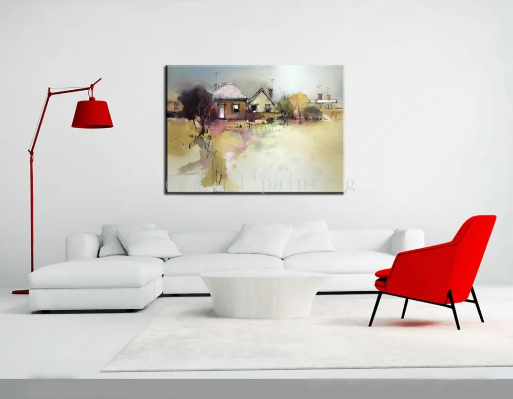 Handmade Modern Abstact Wall Artwork Countryside Picture Hand Painted Landscape Watercolor Oil Painting on Canvas for Home Decor