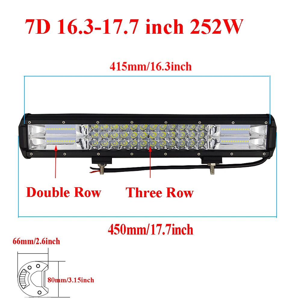 2PCS 18 Inch 252W Led Light Bar 7D Combo Led Beams Auto Work Light for Jeep ATV Off-Road 12V 24V Led Driving Lamp