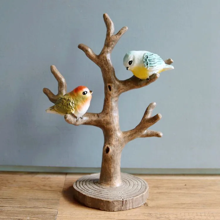 

Creative tree birds jewelry frame bird statue decorative ornament desktop retro Nordic resin bird Garden Style Home Decor