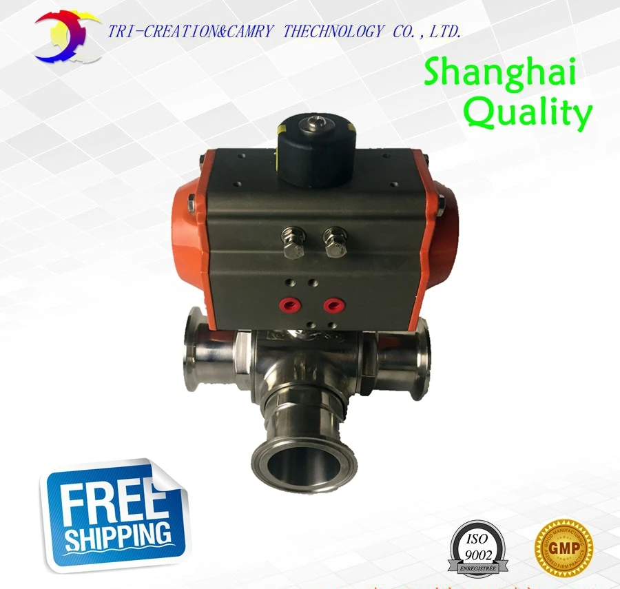 

3/4" DN15 sanitary stainless steel ball valve,3 way 316 quick-installed/food grade Pneumatic valve_double acting T port valve