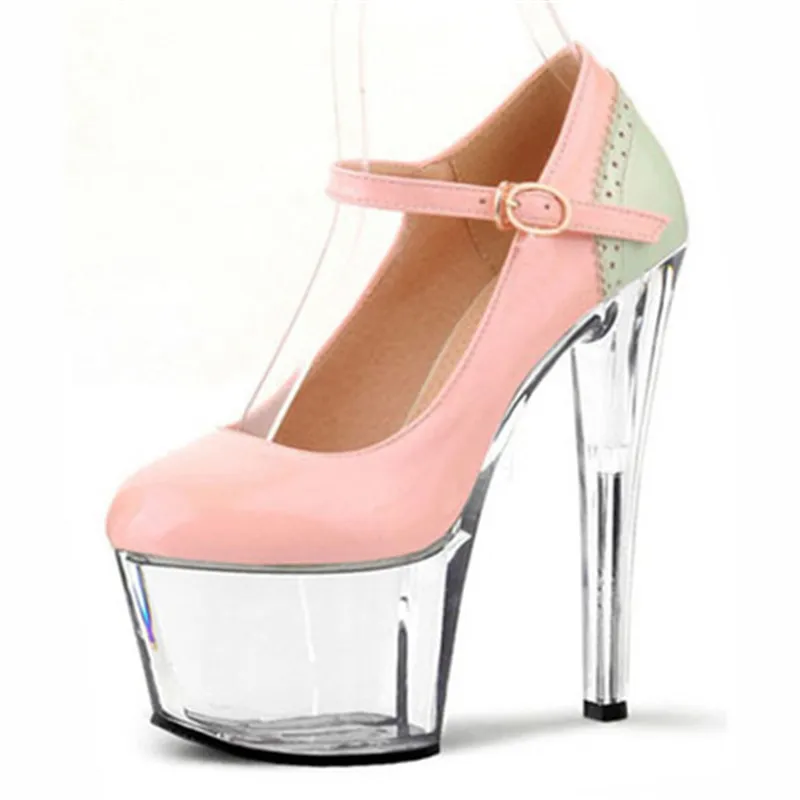 

Women fall new fashion transparent soles, heels, sexy big size round head 15-17 cm heels