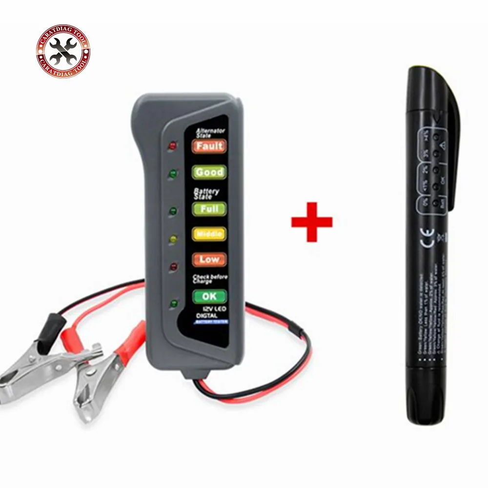 12V Digital Battery Alternator Tester with 6 LED Lights Display Battery Testers with Brake Fluid Tester For Car Motorcycle