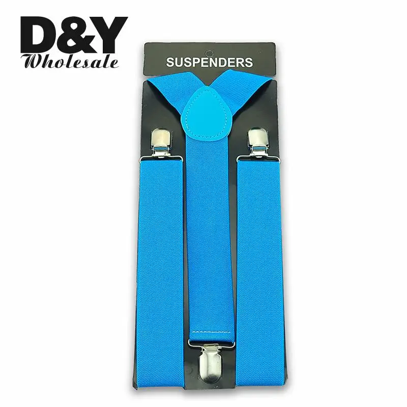 3.5cm Wide Sky Bule Colors Men's Women's Unisex Clip-on Braces Elastic Suspender Fashion Adjustable Suspenders Wholesale