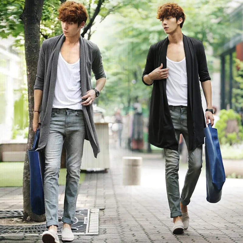 2024 New Men The Long Thin Cardigan Korean Male Cloak Coat Non Mainstream Free Shipping