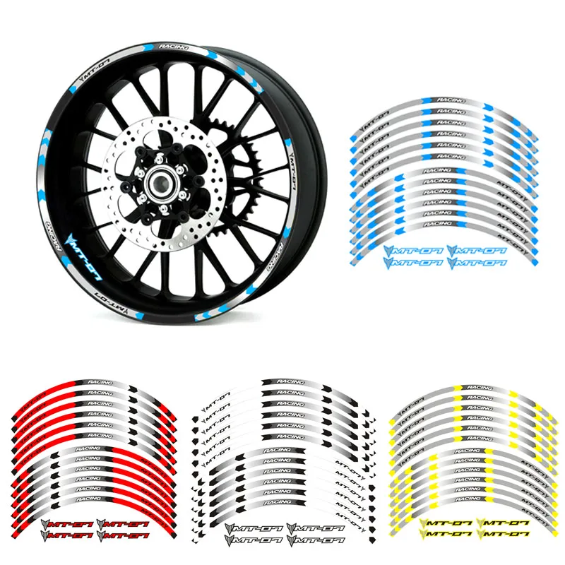 

Hot sell high quality 4 color Motorcycle wheel decals Reflective stickers rim stripes 17 inch For YAMAHA MT-07