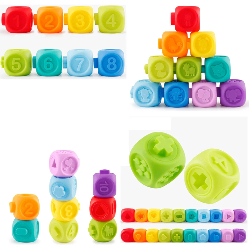 10Pcs/Set Colorful Baby Blocks Toys With Sound Soft Rubber Cubes Building Blocks Early Educational Toys For Children Kids