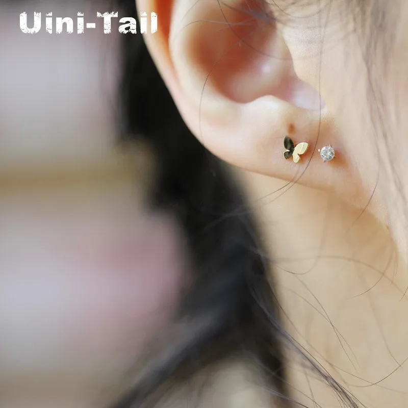 Uini-Tail 2024 new listing 925 Tibetan silver shiny gold butterfly small earrings fashion tide flow sweet high quality jewelry