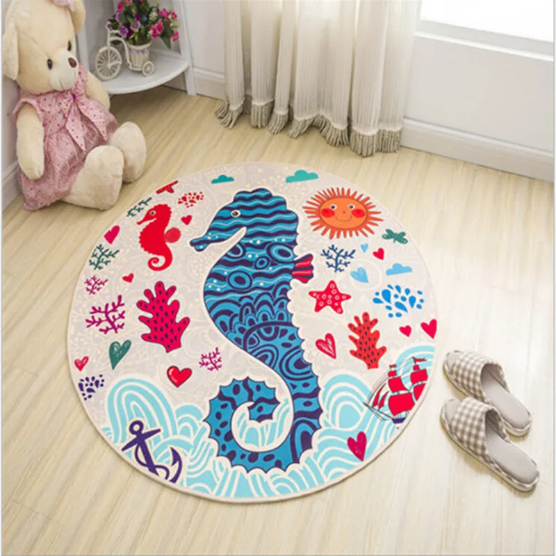 Cartoon seahorse pattern Soft Round Area Carpets for living room Crawl Mat Baby Kids bedroom Play Game Big size Rug 200*200cm