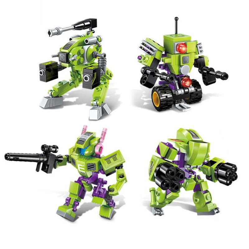 4pcs/lot Mech Transformer Robot Model Building Blocks Kit Learning Educational Toys For Boys Birthday Christmas Gifts