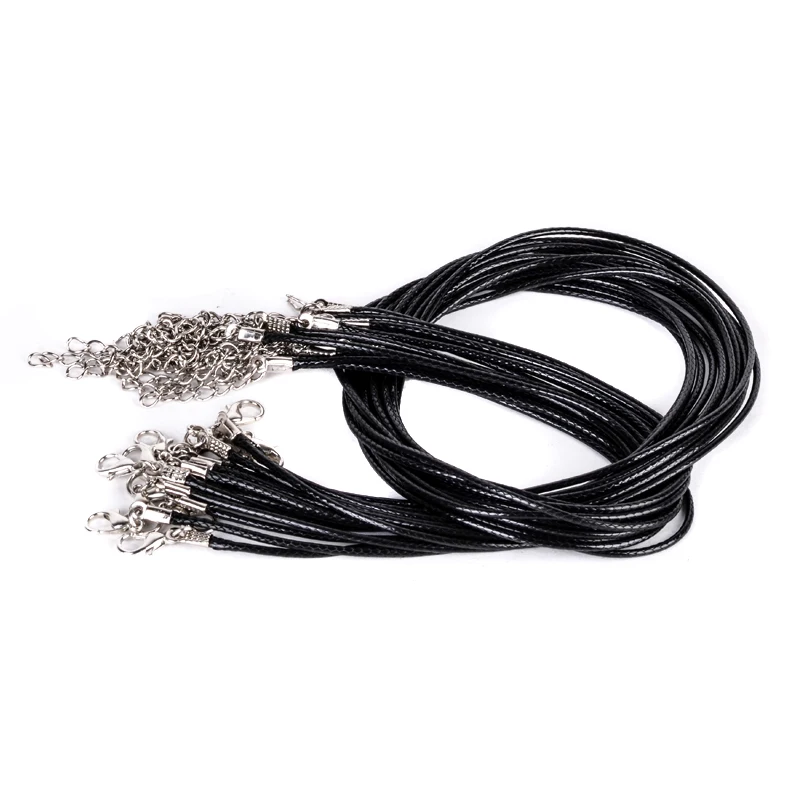 10pcs Wholesale Black PU Leather String Chain Cord for Necklace With Clasp 18