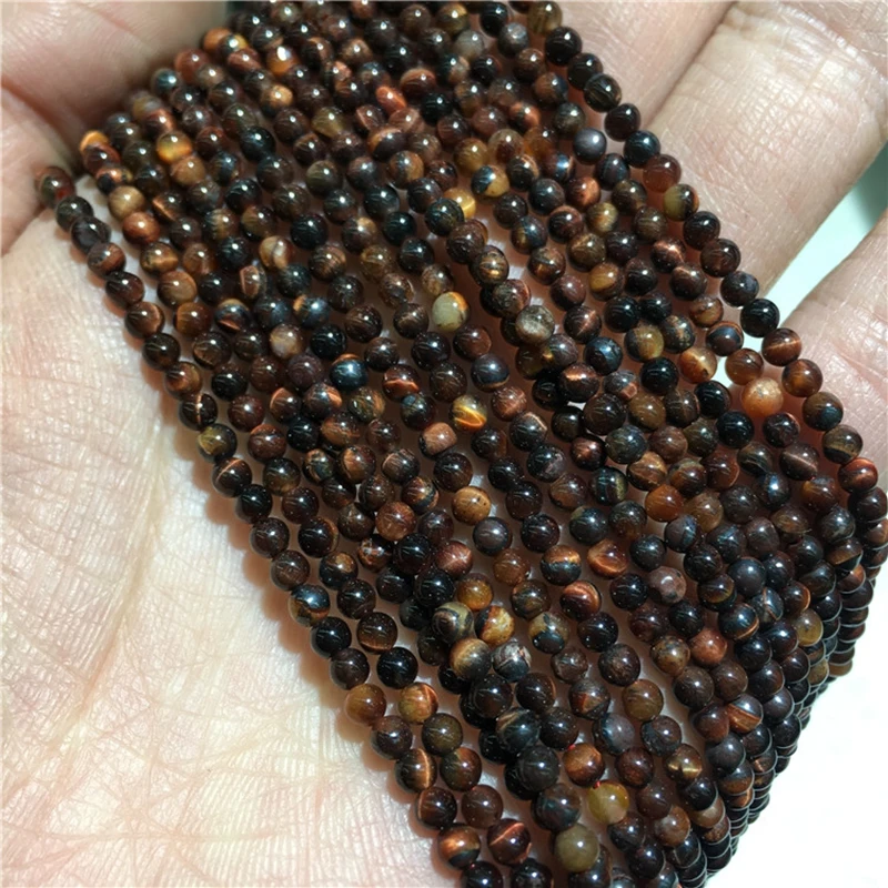 3MM 1Strand-128Pcs 100% Natural Tiger Eye Stone Raw Lapis Lazuli Black Strands Jewellery Loose Beads