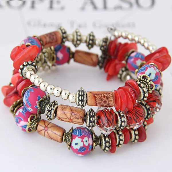 Women Gift Bohemian Ethnic Style Multilayer Beaded shell Elastic Charm Bracelets Jewelry for Women