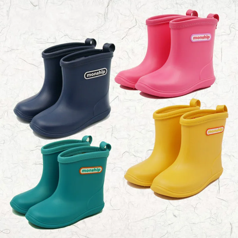 Kids Boy rubber Rain Boots Girls Boys children Ankle Rainboots Waterproof shoes Round toe Water Shoes soft Rubber Shoes