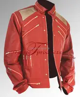 Raro clásico MJ MICHAEL JACKSON CUSTOM Classic Beat It MV Chaqueta de cuero roja con cremallera