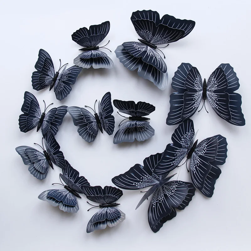 12Pcs Seven Solid Colors Double Layer 3D Butterfly Wall Sticker For Wedding Home Decoration Magnet Butterflies Fridge Stickers