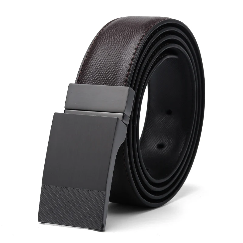 Men Genuine Leather Plate Reversible Buckle Belt Toothpick Pattern Male Business Dress Belts Dropship Suppliers Cinturon Mujer