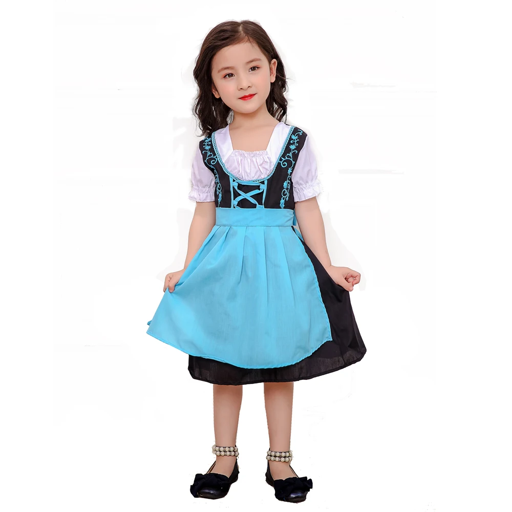 

Blue German Beer Maid Outfits Carnival Children Costumes Bavarian Oktoberfest Dress Dirnal Beer Girl Halloween Costume For Kids