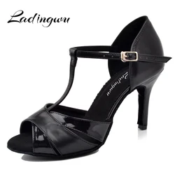 Ladingwu-zapatos de baile negros para mujer, calzado de cuero Artificial latino y PU, para competición de baile de salón