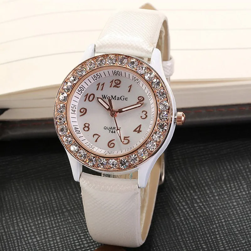 New Women Watches Crystal Watches Ladies Watches WOMAGE Fashion Casual Quartz Watch Leather Band montre femme 2020 reloj mujer