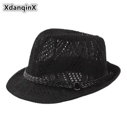 XdanqinX Summer Unisex Knitted Mesh Breathable Curled Fedoras Hats For Men And Women Panama Fashion Ventilated Jazz Beach Hat