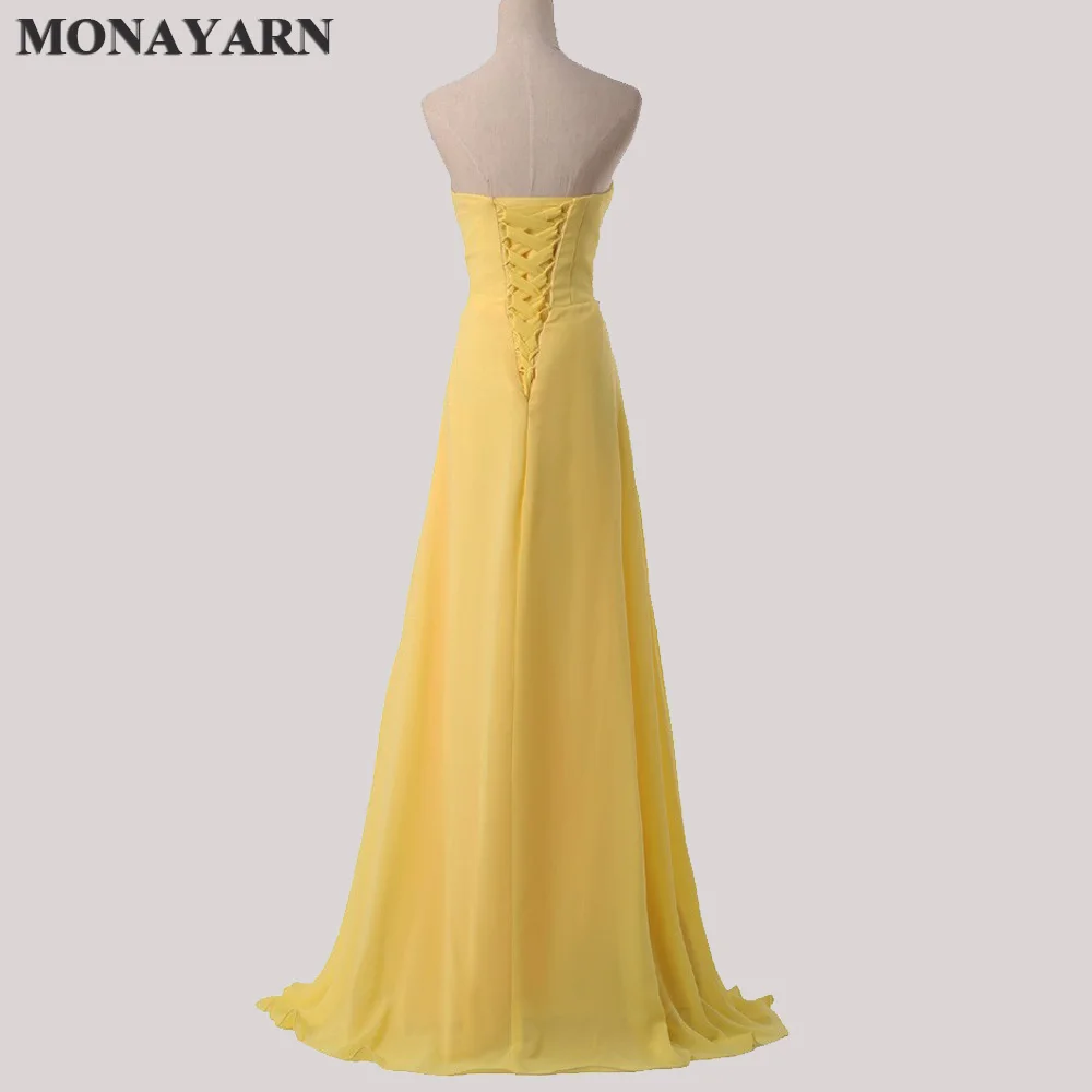 Women Fashion Free Shipping Strapless Chiffon Formal Party Dress Long Bridesmaid Dresses 2018 hot Yellow Floor Length Prom Gowns