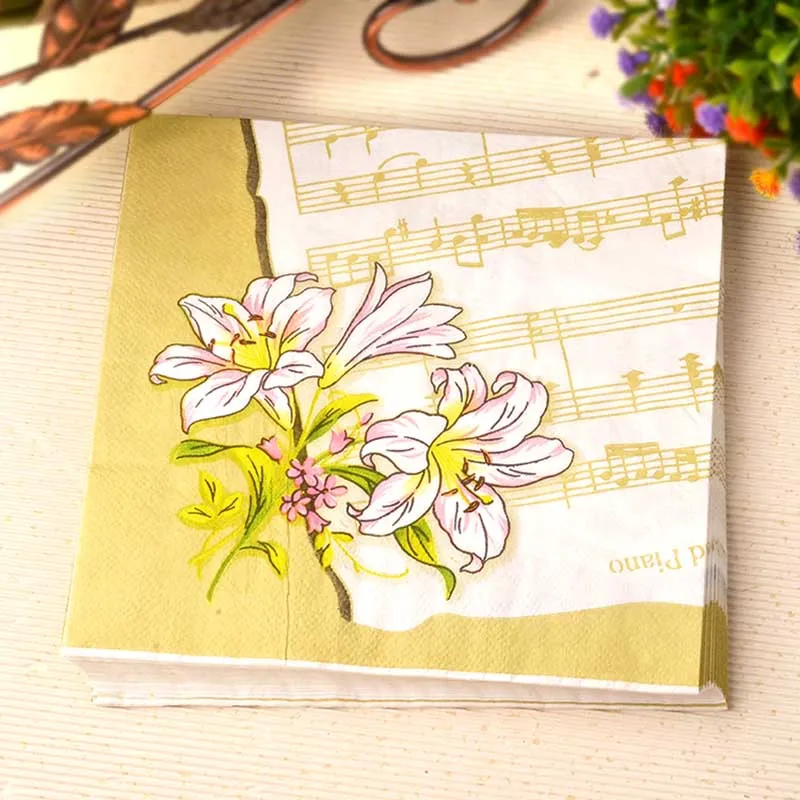 New napkins paper tissue score lily handkerchief decoupage wedding banquet party festival cafe hotel decor cup mat oil crafts