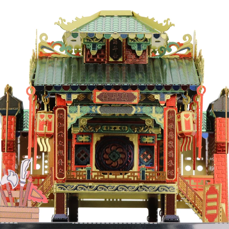 Mu 3d metal puzzle figura brinquedo chinatown modelo de construção com luz led montar quebra-cabeça modelos 3d presente brinquedos para crianças