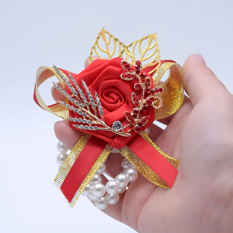 JaneVini – broche de boutonnière perlée pour homme, Corsage de mariage, chinois, rouge, feuille d'or, broche, costume, broche, 2019