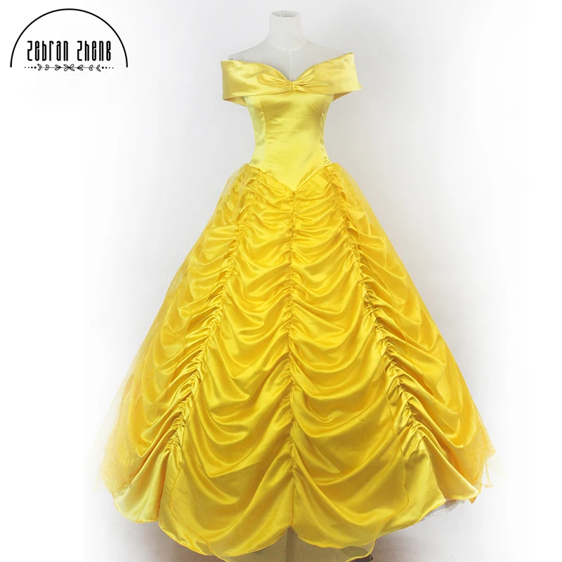 New Moive Princess Belle Cospaly Costume Adult For Halloween Women Costumes A Word Shoulder Dress