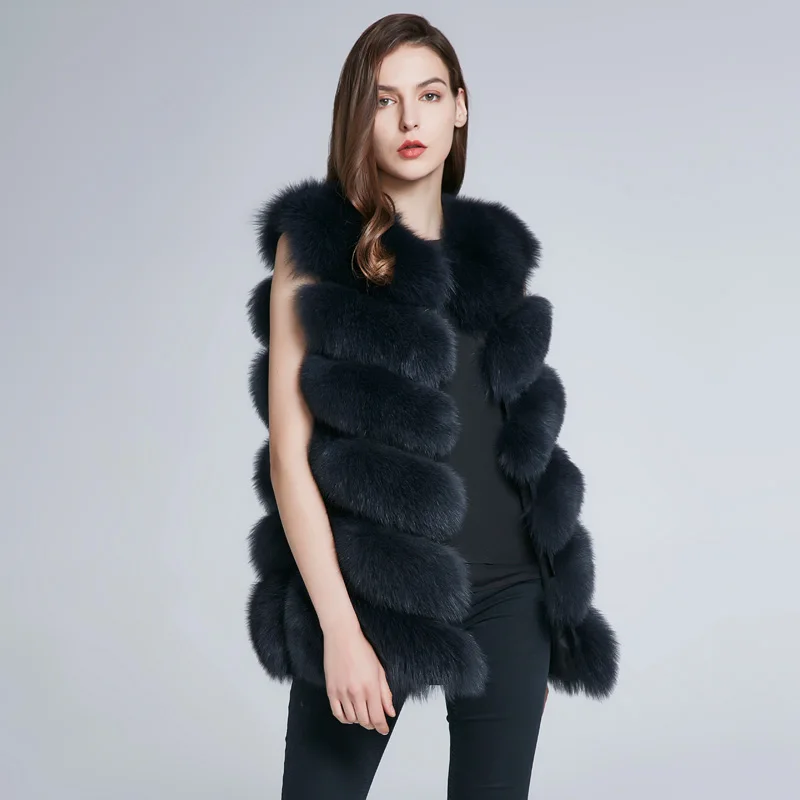 JKP Winter Women Natural Fox Fur Coat Medium-long High Quality Real Fur Sleeveless Vest Fashion Keep Warm Leather Top H6X-65C