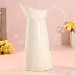 빈티지 키 큰 금속 초라한 시크 크림 꽃병, 에나멜 투수 주전자, 웨딩 홈 데코, 1PC