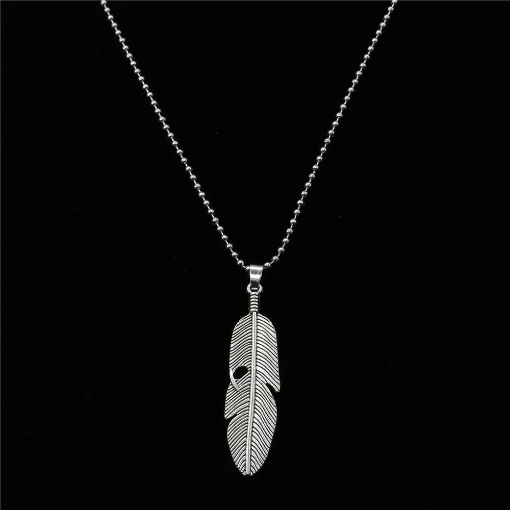 New Male Punk Long Custom Sweater Chain Choker Necklace Angel Wing Feather Pendant Necklace Men Women Jewelry Friendship Gifts