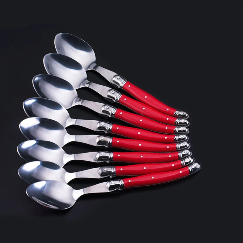 6pcs Laguiole Dinner Spoon  8'' Stainless Steel Long handle Table Spoons White Cutlery Black Big Serve Scoop Set Dinnerware