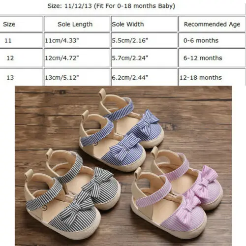 Newborn Baby Sandals Summer Toddler Girl Princess Canvas Soft Crib Shoes Bowknot  Striped Shoes Prewalker Sneaker 0-18Months