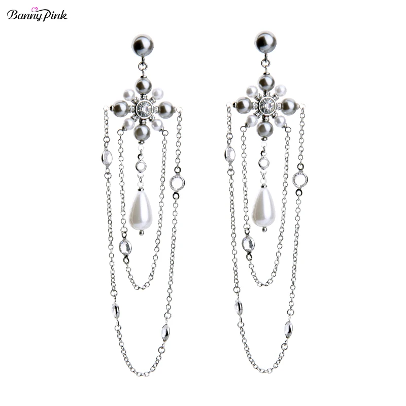 Elegant Metal Layer Chain Tassel Studs Earrings For Women Chunky Alloy Pendant Post Earrings Fashion Jewelry Pendientes Bijoux