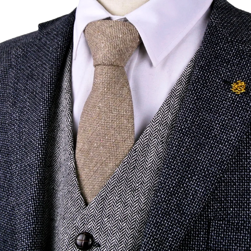 Gentleman Blue Green Gray Grey Dark Brown Beige Pink Solid Men\'s Ties Neckties Wool Wholesale Suit Gift For Men Elegant New