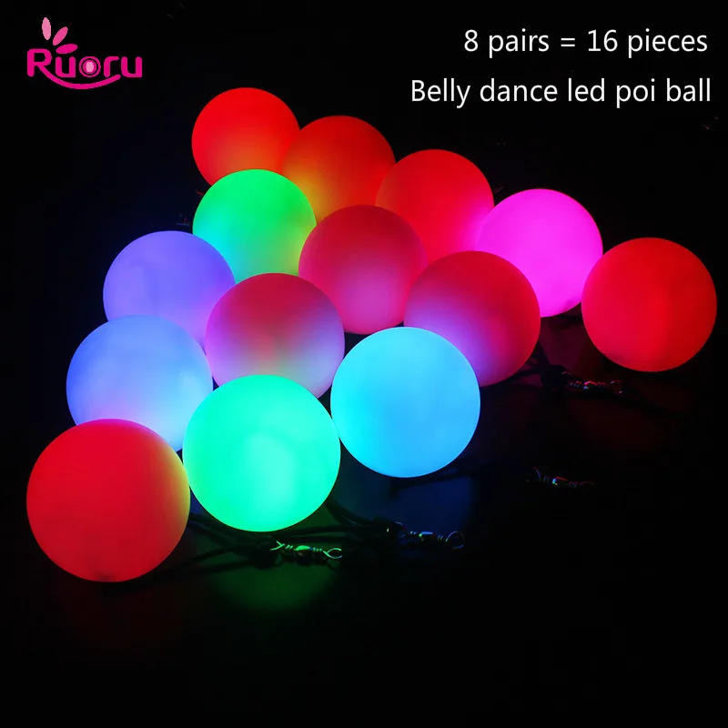 Ruoru 16 pieces = 8 pair belly dance ball RGB glow LED POI thrown balls for belly dance hand props stage performance accessories