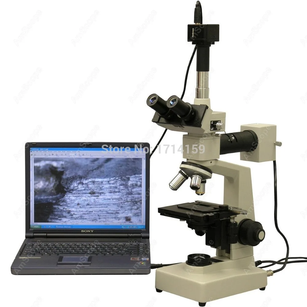 

Metallurgical Microscope-AmScope Supplies 40X-2500X Two Light Metallurgical Microscope + 5MP USB Camera