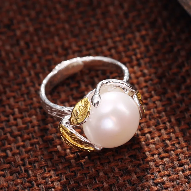 925 Sterling Silver Open ring lady, inlaid natural freshwater pearl, fashion elegant ring