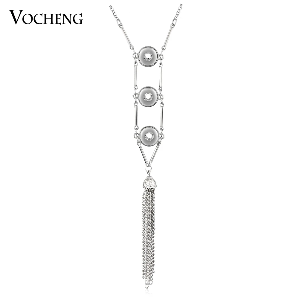 80cm Sweater Chain Vocheng Ginger Snap Button Tassels Necklace Combo Small 12mm Pendant NN-533