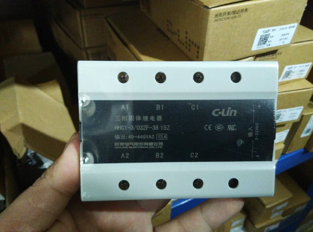 

Brand new original authentic C-Lin HHG1-3/032F-38 15Z three-phase DC control AC SSR-DA solid state relay 15A 40-440VAC