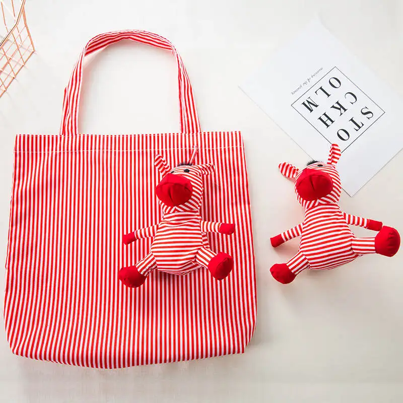 Bolsa de compras zebra com enchimento de algodão e algodão, ecológica, presente para mulheres, dobrável, reutilizável, bolsa de ombro portátil