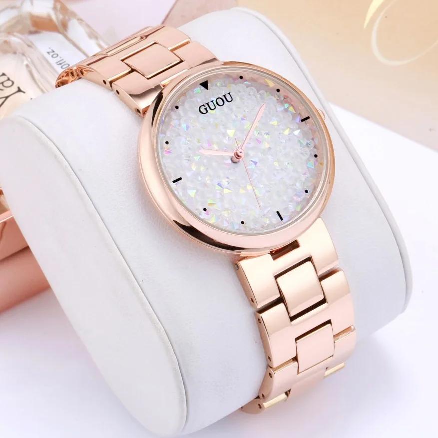 

2022 GUOU Watch Top Luxury Full Diamond Dial Women Watches Fashion Shiny Rhinestone Ladies Hour relogio feminino relojes mujer